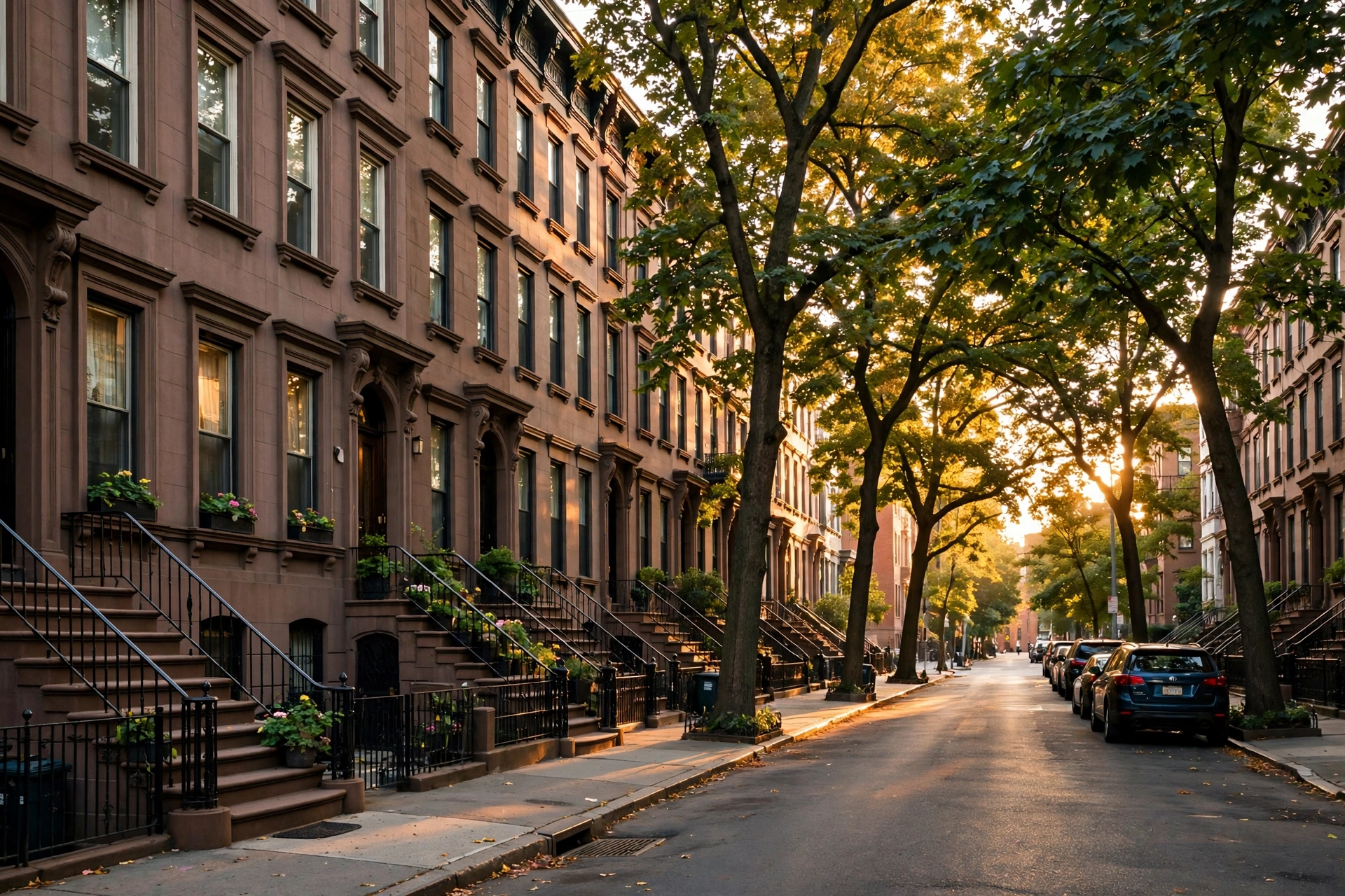 Row of brick houses on a New York City street